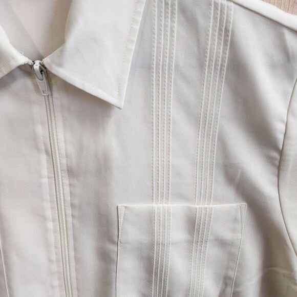 Haband White Short Sleeve Zip Front Shirt Men’s M Classic Guayabera Style Pocket - Picture 8 of 13